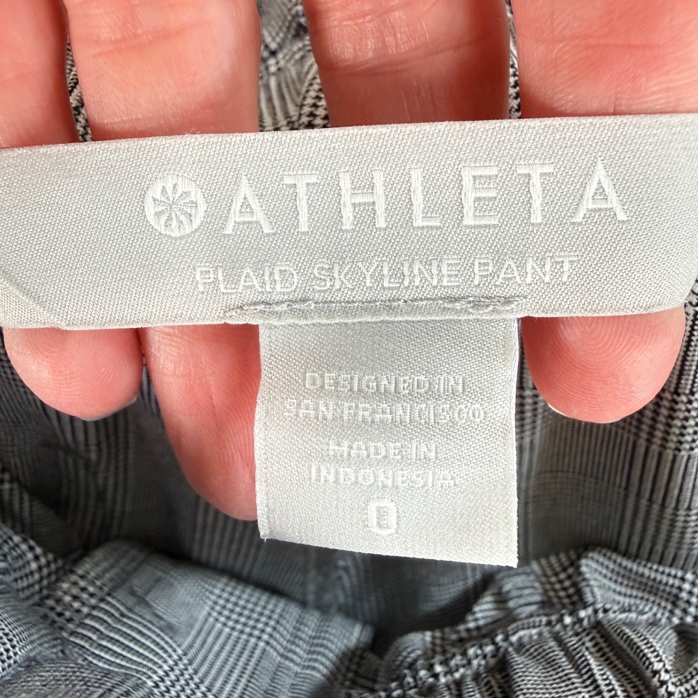 Athleta Skyline Pant Grey Glen Plaid Paperbag Waist Tapered Size 0 Preppy Office - Picture 6 of 13